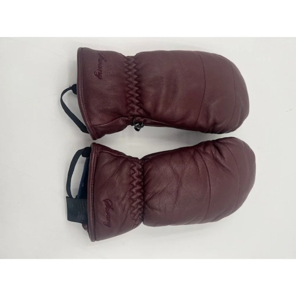 Swany Leather Mittens Women Medium Burgundy Good Quilted Winter Ski LF-42